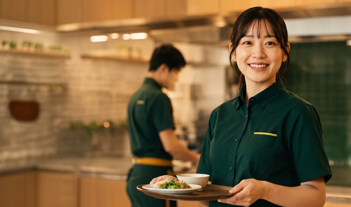 ランチ営業中に、お客様に料理を出すアルバイト