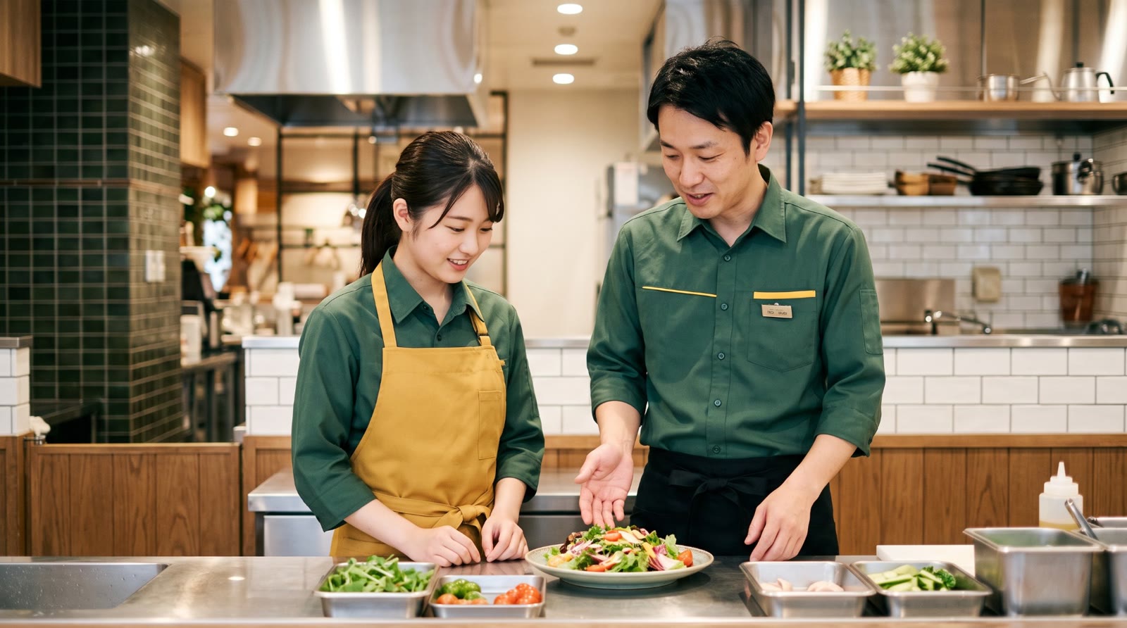 開店前の店内で、カウンターを整える店長
